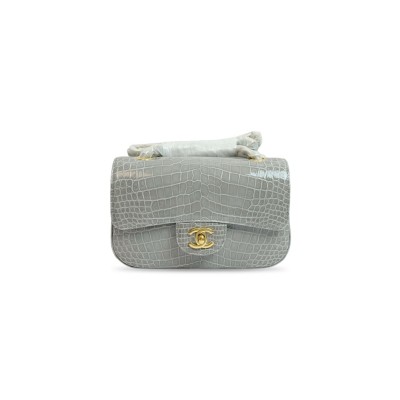 CHANEL MASTER CLASSIC FLAP BAG GREY ALLIGATOR GOLD HARDWARE (20*12*6cm) 